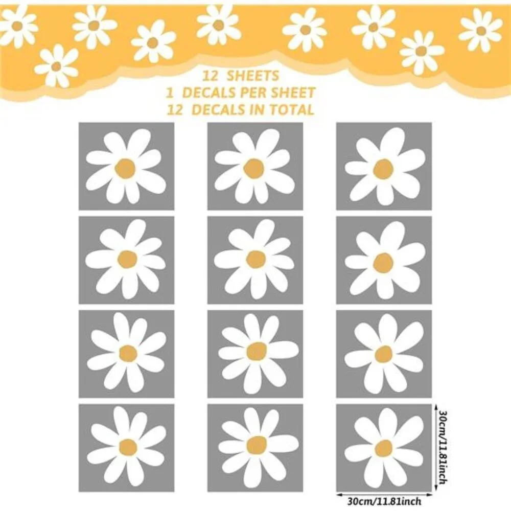 Daisy Wall Decals 12 Sheets Flower Wall Stickers Pink White Floral Nursery Decor